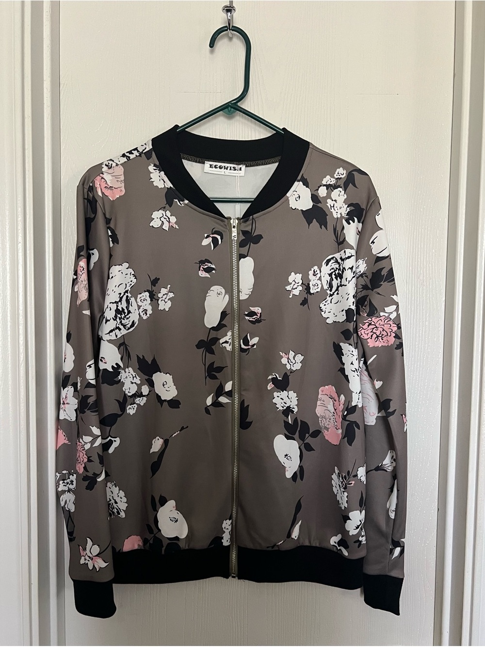 Wish Taupe Floral Bomber Jacket with Pink Accents